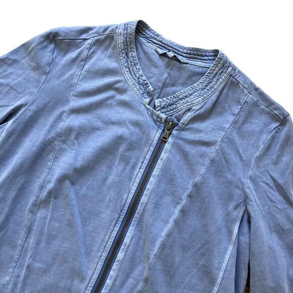 Sandwich Longline Jacket Asymmetric Zip Lightweight Jersey Knit Periwinkle Blue - Picture 3 of 8